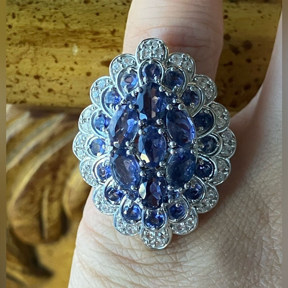 Natural Iolite Sterling Silver Cocktail Ring Size 5
